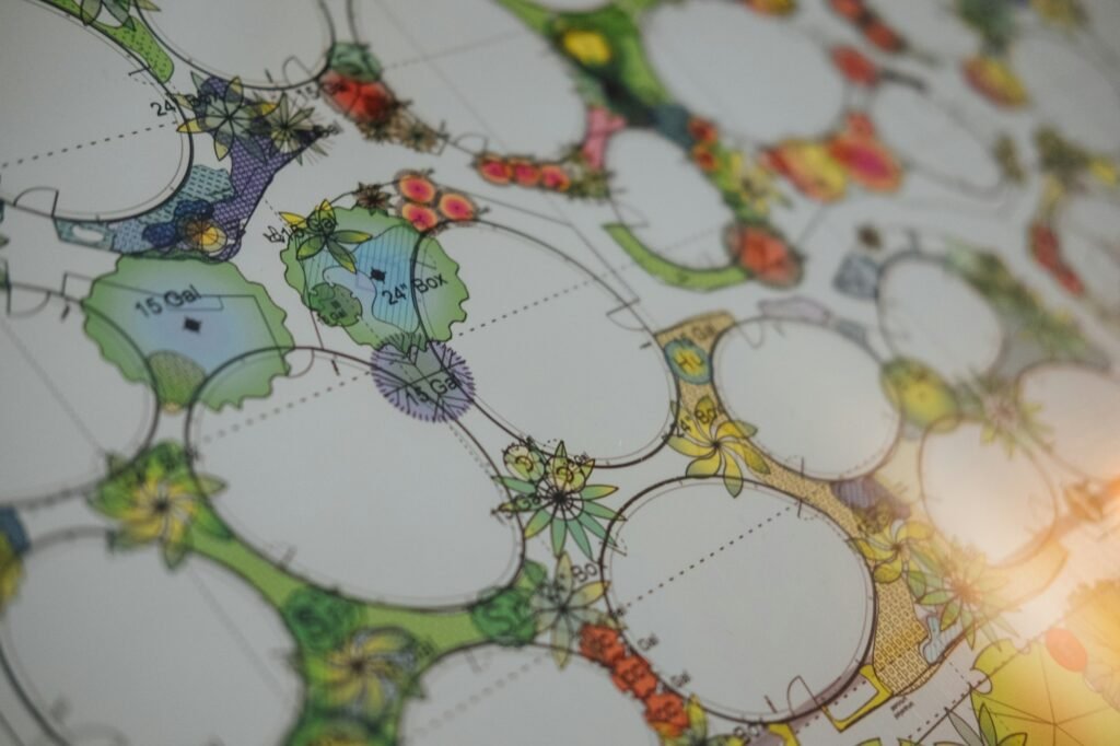 Hand-drawn colored landscape design plan