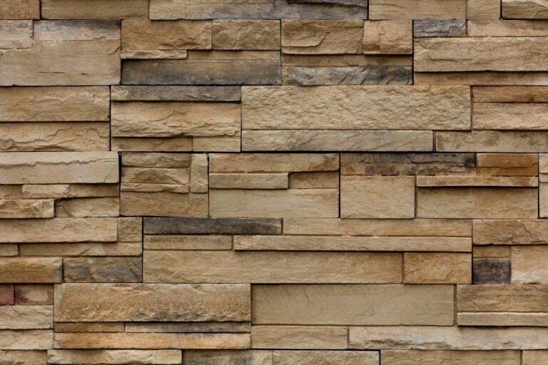 Close-up of stacked stone veneer wall
